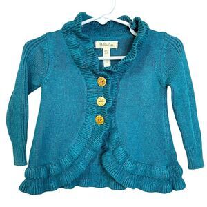 Matilda Jane Girls Teal Cardigan Sweater 3-6 Months Ruffle Trim Fall Cottagecore